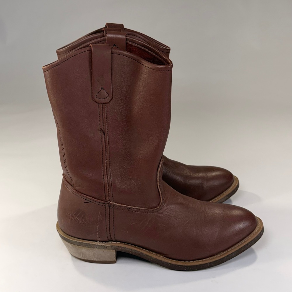 Vintage Mainstream Work Boot Mens 9D Brown Leather Western Wellington USA Cowboy